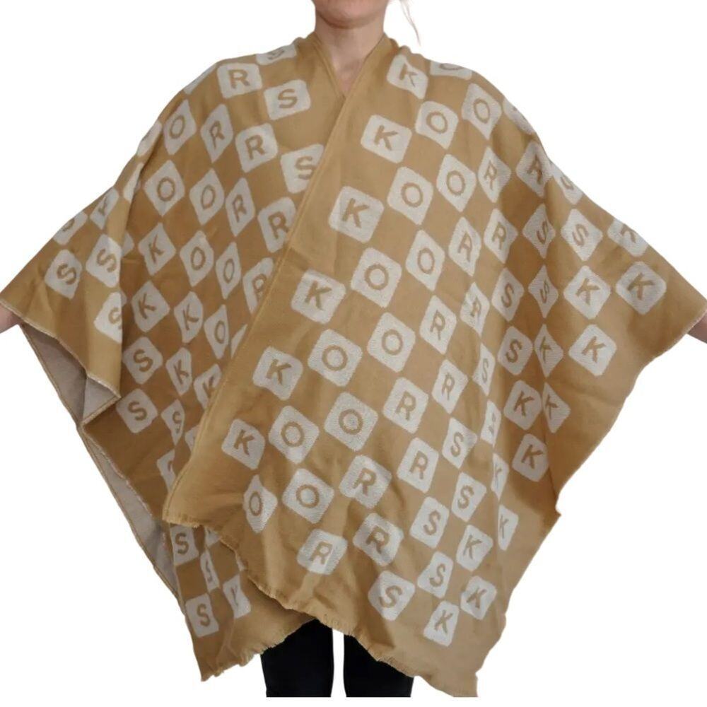 MICHAEL KORS Logo Jacquard Fringed Poncho Cape Sweater New with Tag MSRP $178